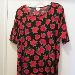 LuLaRoe Women's Irma T Top Tunic Shirt Floral Black w Red Roses Size XS